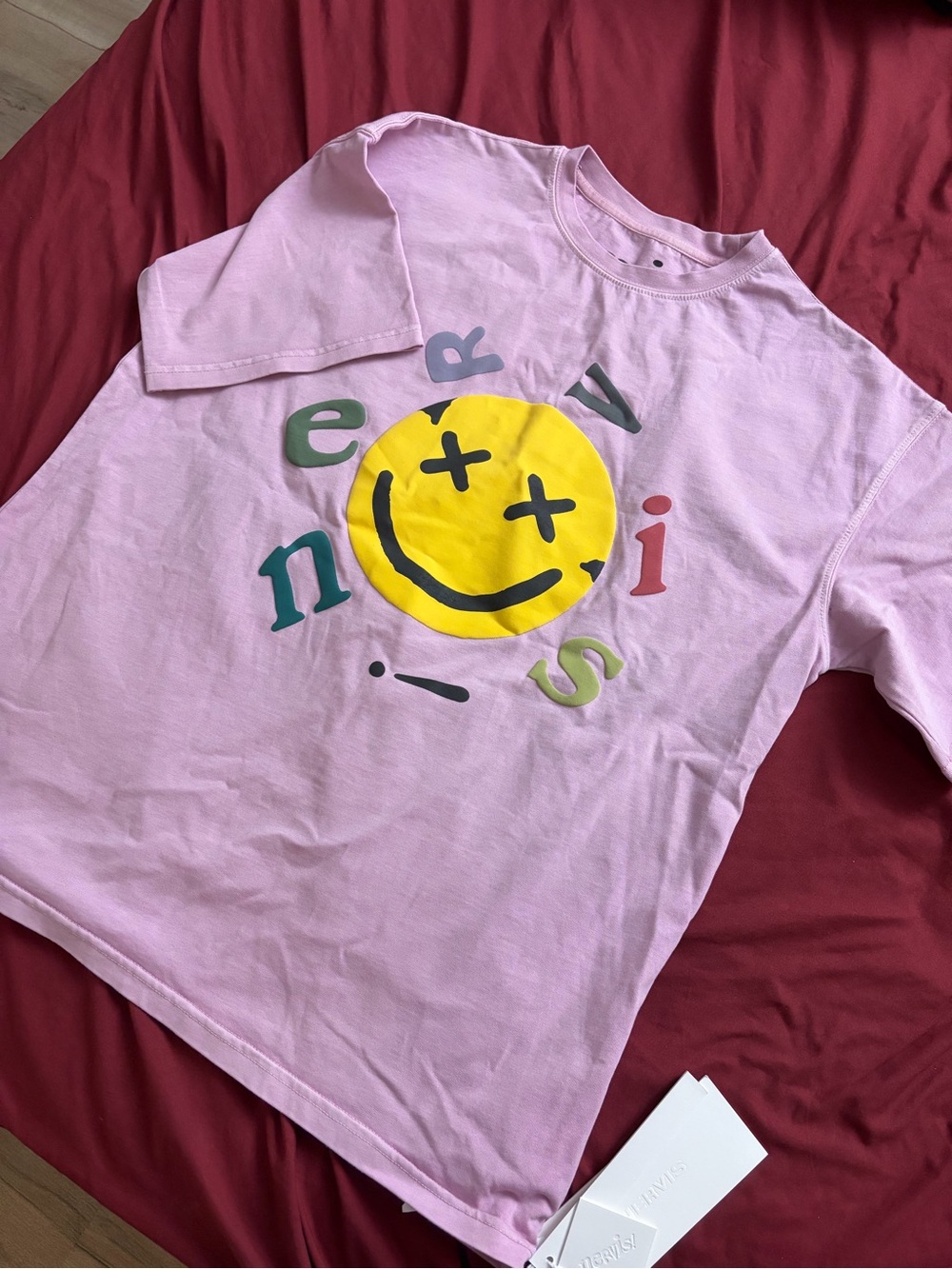 tervis Light Pink Tee with Yellow Smiley and Multicolor Letters